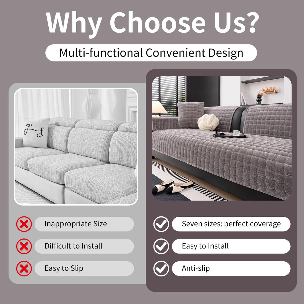 MDSASFD Velvet Couch Cover, Washable Sectional Sofa Cover, Anti Slip Sofa Slipcovers for 3 Cushion Couch Sofa L Shaped Recliner, Furniture Protector Covers for Pets Kids(Dark Grey, Only 1 PCS)