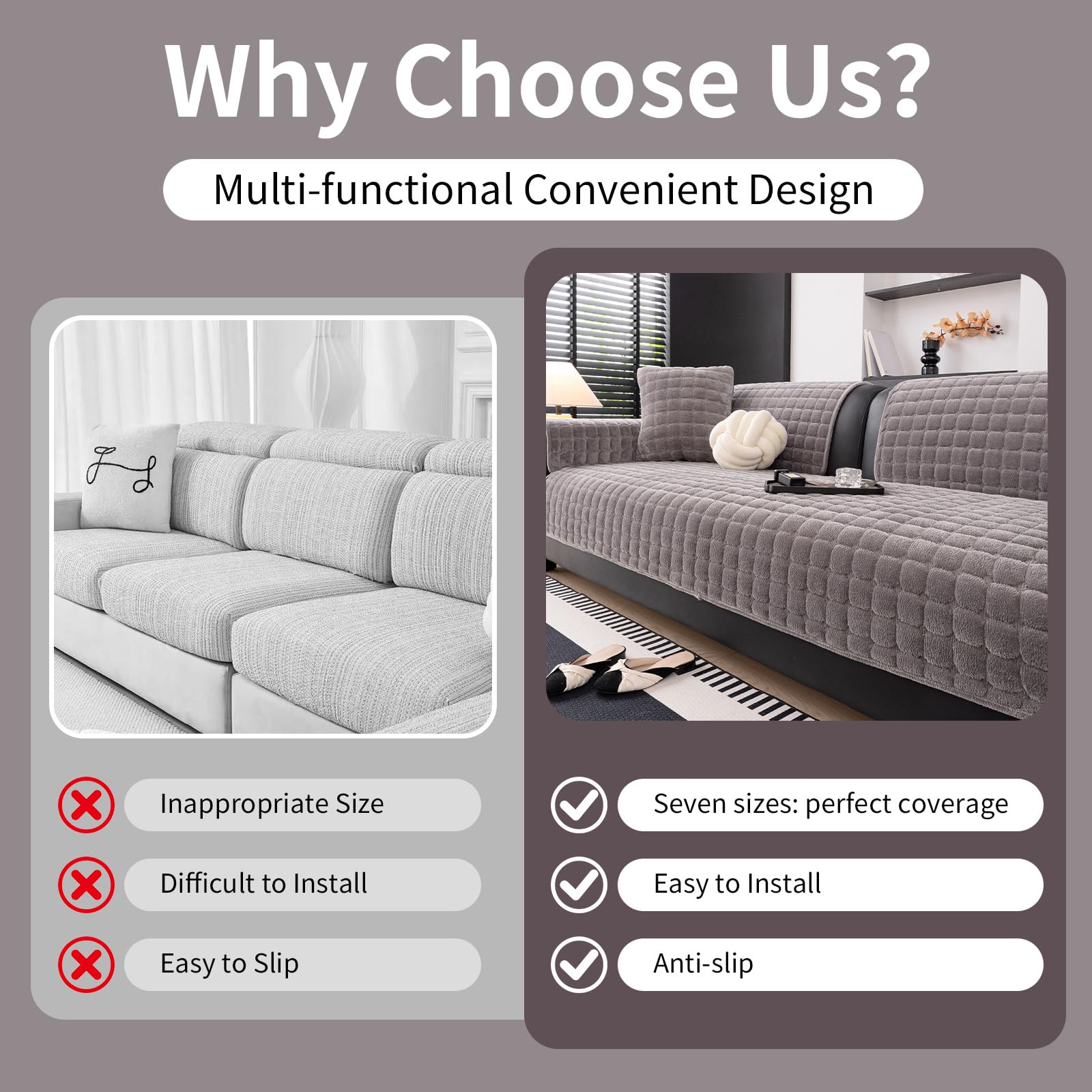 MDSASFD Velvet Couch Cover, Washable Sectional Sofa Cover, Anti Slip Sofa Slipcovers for 3 Cushion Couch Sofa L Shaped Recliner, Furniture Protector Covers for Pets Kids(Dark Grey, Only 1 PCS)