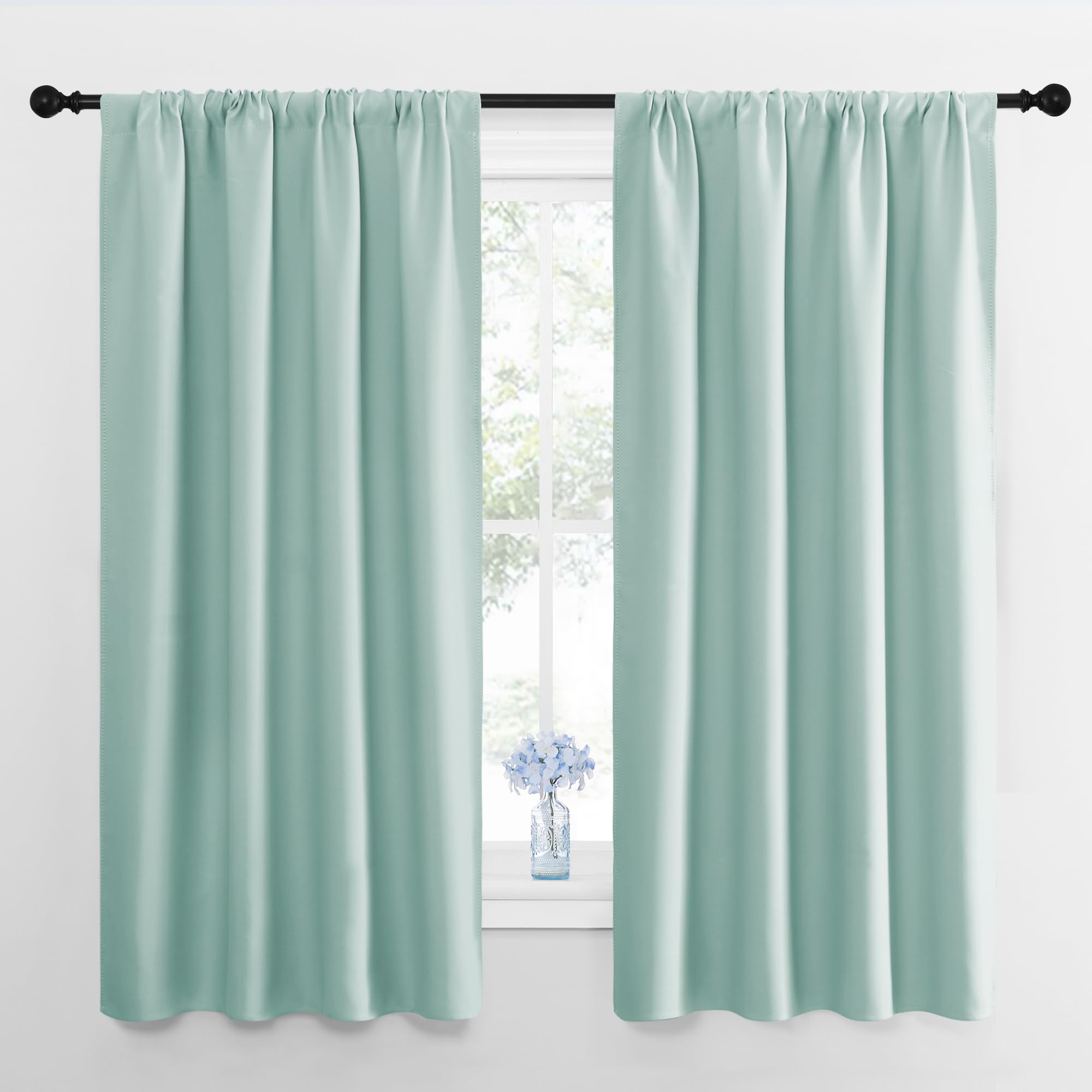 NICETOWN Blackout Curtains for Bedroom, Blackout Curtain Panels, Aqua Blue, 1 Pair, 42 by 45-inch, Window Treatment Energy Saving Thermal Insulated Solid Rod Pocket Blackout Drapes/Draperies