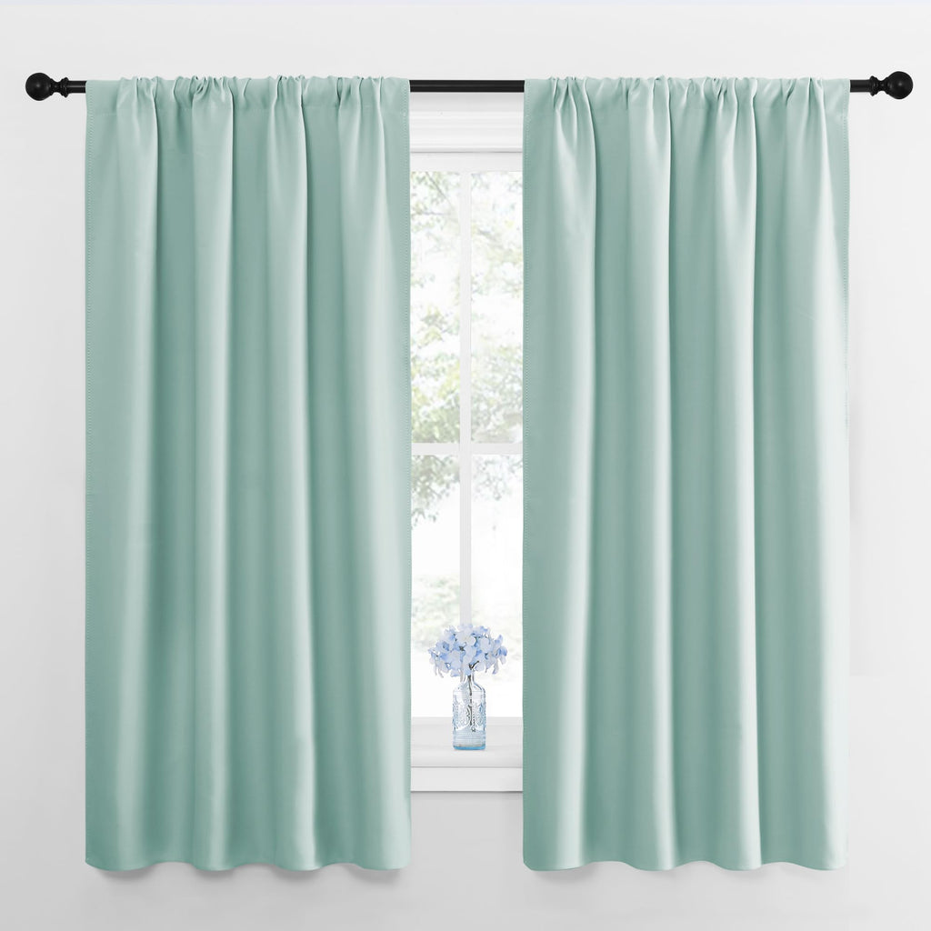 NICETOWN Kitchen Curtains, Short Blackout Curtains & Drapes, Aqua Blue, 34 in x 45 in (W x L), Set of 2, Thermal Insulated Rod Pocket Window Treatment Draperies for Nursery