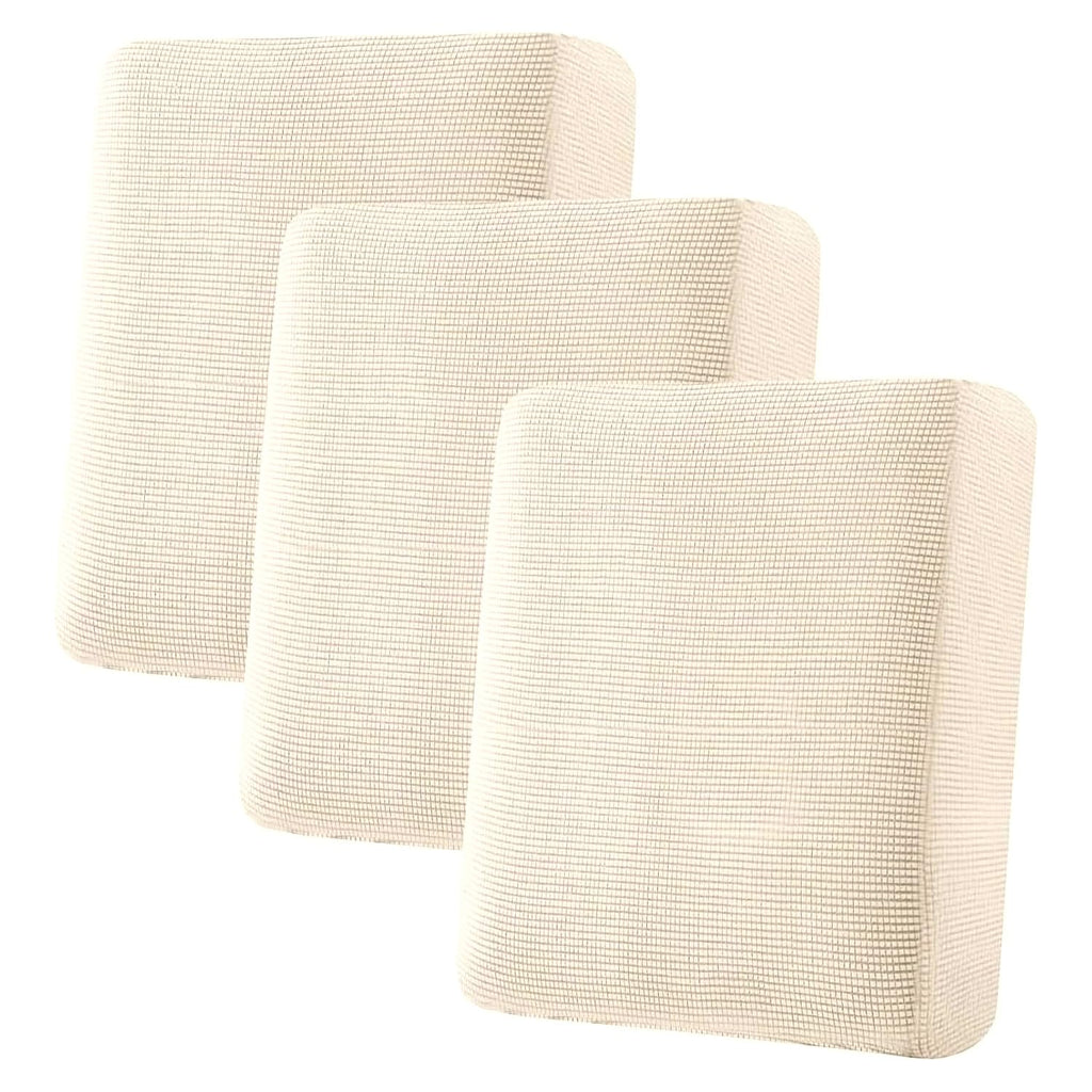 H.VERSAILTEX Super Stretch Individual Seat Cushion Covers Sofa Covers Couch Slipcover Sets Thick Jacquard Textured Twill Fabric (3 Piece Sofa Cushion Covers, Cream)