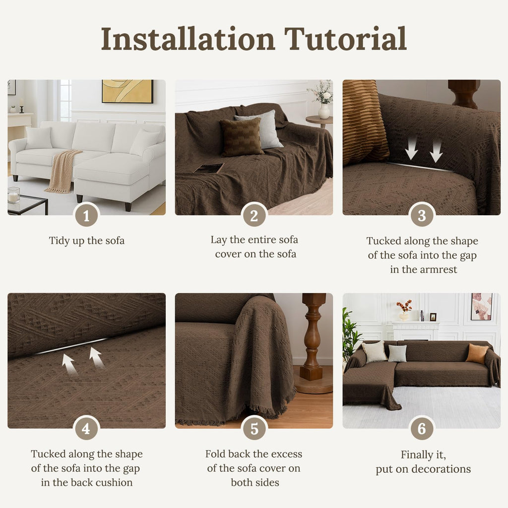 HOMERILLA 2 Piece Sectional Couch Cover for L Shape Sofa Chocolate XXXL