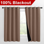 NICETOWN Bedroom Full Blackout Curtain Panels, Super Thick Insulated Window Covers, Keeping Out Cold Air and Heat 100% Blackout Blinds with Black Liner (Cappuccino, Set of 2 PCs, 55 by 57-inch)