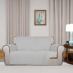 PureFit Reversible Quilted Sofa Cover, Water Resistant Furniture Protector, Washable Couch Cover with Non Slip and Elastic Straps for Kids, Dogs, Pets (Oversized Loveseat, Light Gray/Light Gray)