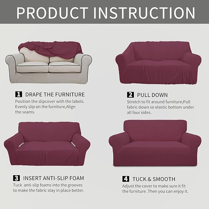 Easy-Going Stretch Loveseat Couch Covers Washable ASH Rose