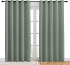 NICETOWN Blackout Draperies Curtains for Kids Room, Window Treatment Thermal Insulated Solid Grommet Blackout Drape Panels for Bedroom (Greyish Green, Set of 2, 70 by 84 inches)