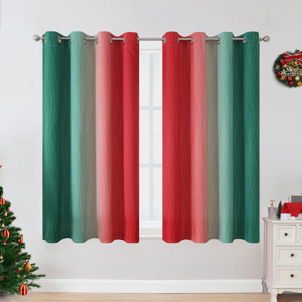 Estelar Textiler Red and Green Ombre Blackout Curtains 52Wx45L 2 Panels