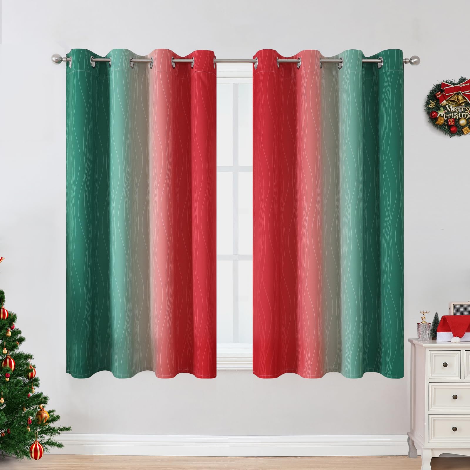 Estelar Textiler Red and Green Ombre Blackout Curtains 52Wx45L 2 Panels
