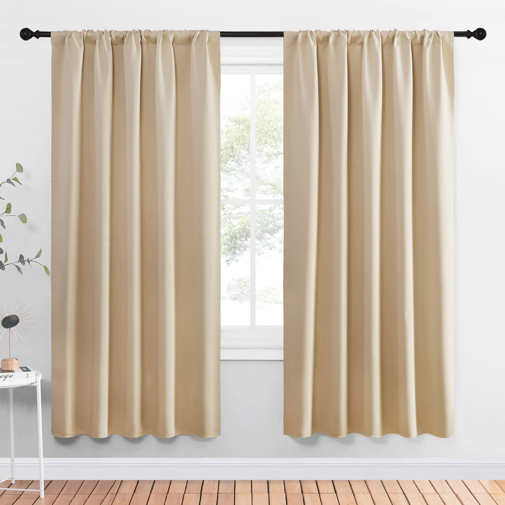 NICETOWN Room Darkening Curtains for Bedroom - Triple Weave Home Decoration Thermal Insulated Solid Drapes for Kitchen (Biscotti Beige, Set of 2 Panels, 52 x 72 Inch)