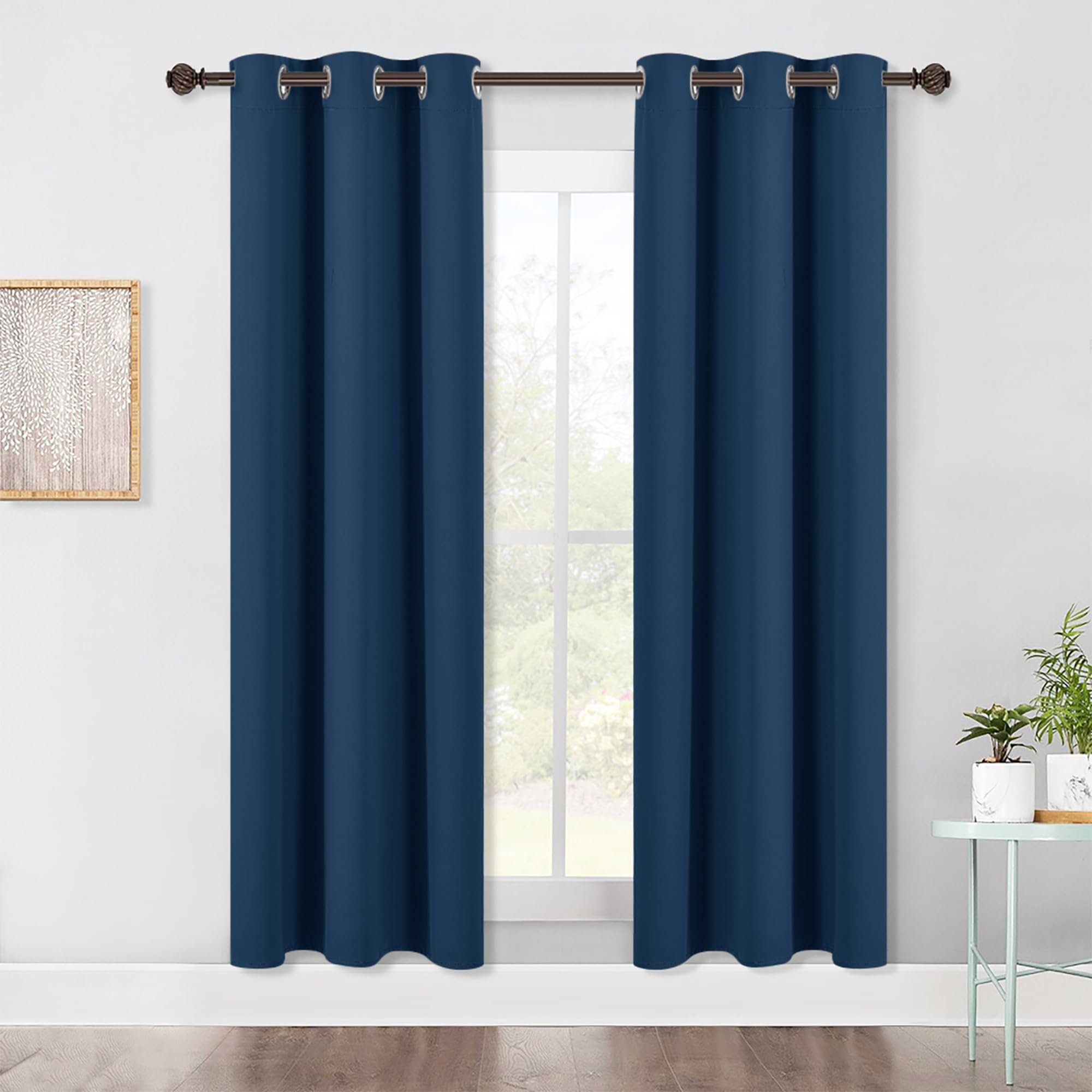 NICETOWN Bedroom Blackout Draperies Panels, 2 Panels, 42 x 72 Inch, Moroccan Blue, Three Pass Microfiber Noise Reducing Thermal Insulated Solid Ring Top Window Curtains