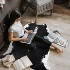 AROGAN Oversized Faux Cow Hides and Skins Rug-5.2 × 6.2 Feet Cow Print Area Rugs for Living Room Bedroom Western Rug Boho Room Decor, Animal Hide with No-Slip Backing, Black and White