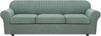 H.VERSAILTEX 4 Piece Stretch Sofa Covers for 3 Cushion Couch Covers for Living Room Furniture Slipcovers (Base Cover Plus 3 Seat Cushion Covers) Thicker Jacquard Fabric (Large Sofa, Sage)