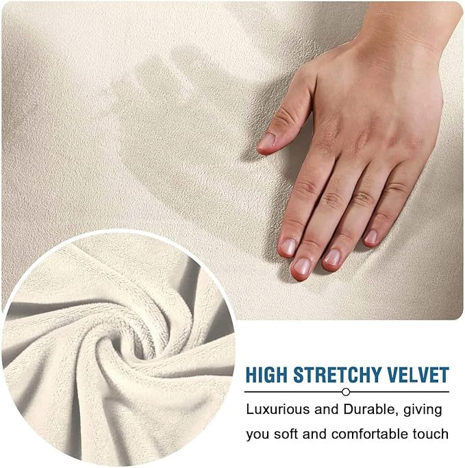 H.VERSAILTEX Real Velvet Plush 3 Piece Stretch Sofa Covers Couch Covers for 2 Cushion Couch Sofa Slipcovers Width Up to 90 Inch Feature Thick Soft Stay in Place (Large Sofa, Ivory)