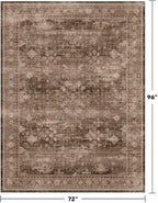 Hazo Haus Boho Brown Living Room Rug 6x8 - Modern Vintage Traditional Oriental Taupe Neutral, Washable Low Pile Non-Slip Extra Large Area Rugs for Dining Under Table Bedroom Lounge