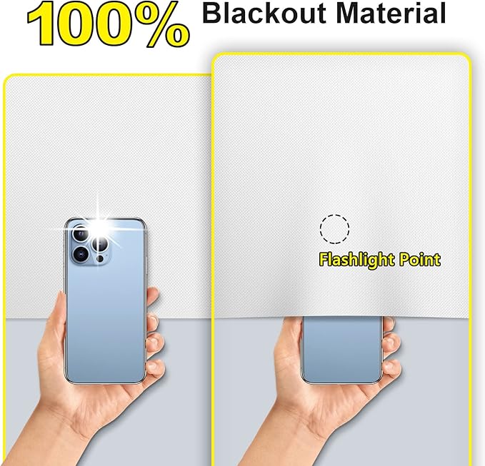 FADOTY Blackout Curtains for Bedroom, Portable 100% Black Out Window Cover Film, Cuttable Blackout Shades Fabric Sheet, No Drill Window Blinds, Sun Heat Light Blocker for Travel Media Dorm, 57'' W
