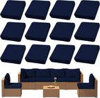 12Pcs Outdoor Cushion Covers, Patio Cushion Covers,Stretch Elastic Slipcovers, Replacement Washable & Reusable Furniture Protector for Patio Couch (Navy Blue,Cover Only)