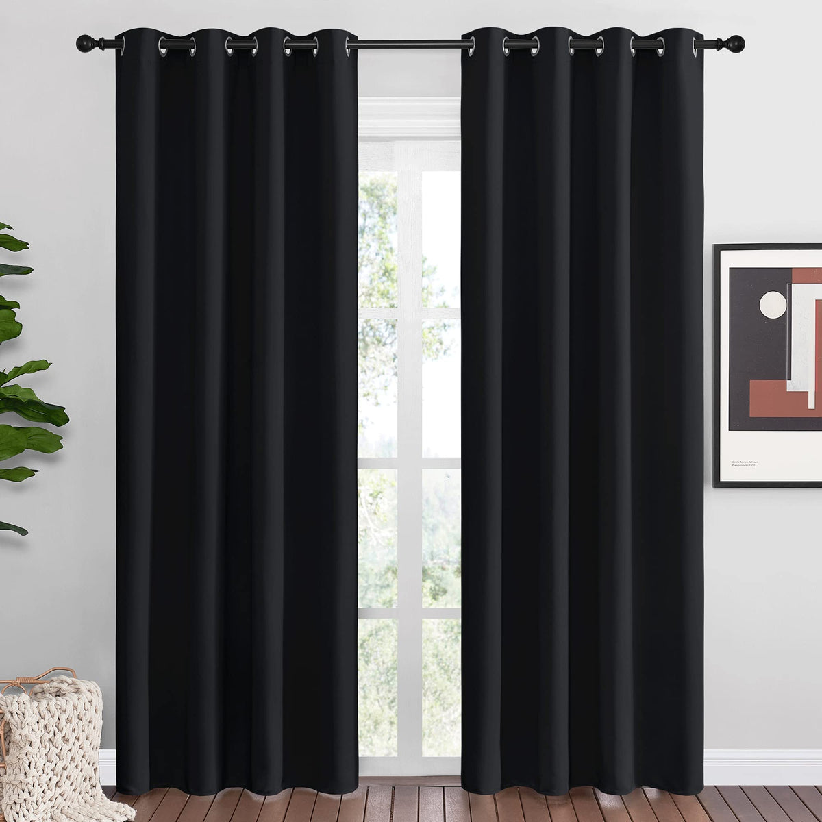 NICETOWN Black Blackout Curtains for Living Room 55" w x 86" L 2 Panels