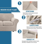 H.VERSAILTEX High Stretch Sofa Slipcover 4 Piece Cover Velvet Furniture Protector Form Fit Thick Velvet Extra Large Sofa Cover for 3 Cushion Couch Width Up to 97 Inch (Large Sofa, French Oak)