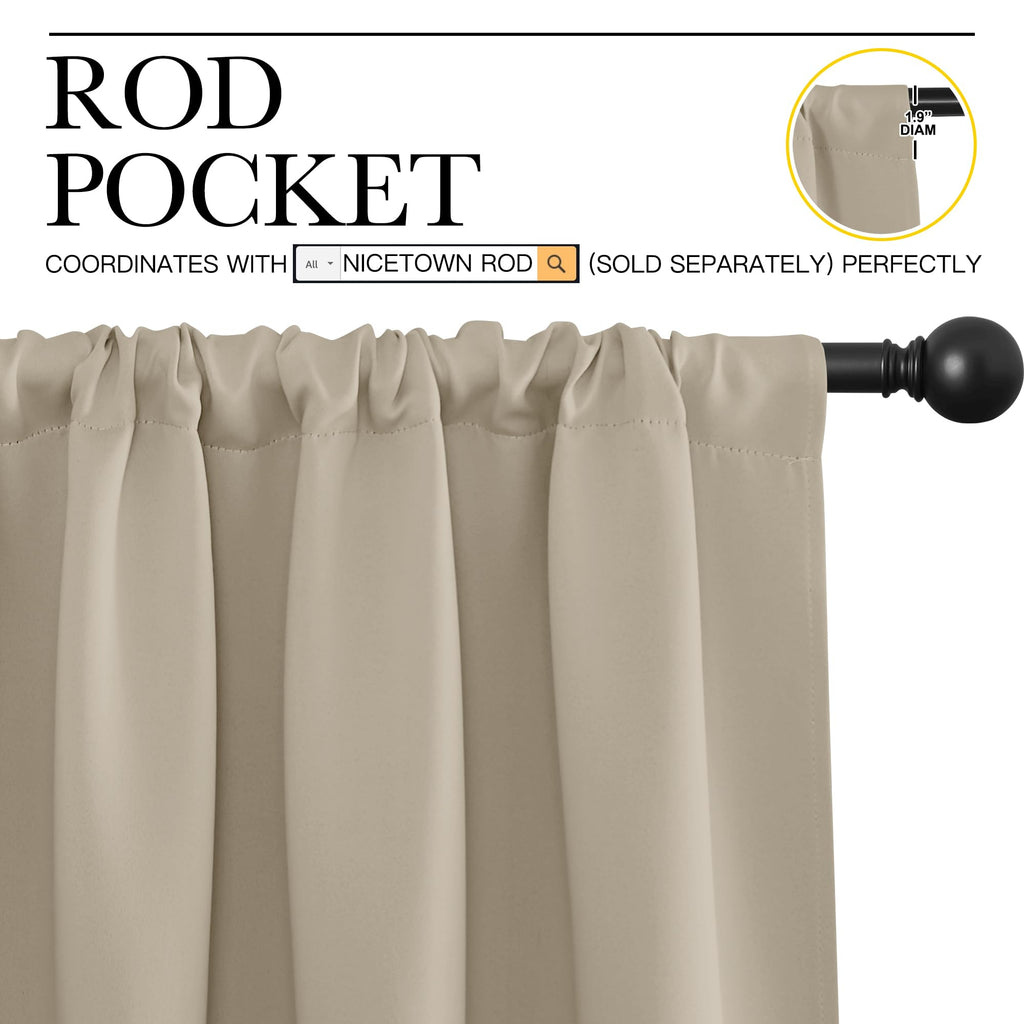 NICETOWN 2 Panels Blackout Curtains, Rod Pocket Window Curtains Room Darkning Drapes for Bedroom/Living Room, Thermal Insulated Solid Draperies for Home Office/Study, 62 by 72-Inch, Soft Taupe