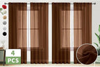 SpaceDresser Brown Sheer Curtains 4 Panels Rod Pocket Semi-Sheer Curtain 54 Inches Long Light Filtering Voile Window Drapes for Bedroom Living Room Kitchen, Each 52W x54L