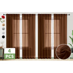 SpaceDresser Brown Sheer Curtains 4 Panels Rod Pocket Semi-Sheer Curtain 45 Inches Long Light Filtering Voile Window Drapes for Bedroom Living Room Kitchen, Each 52W x 45L