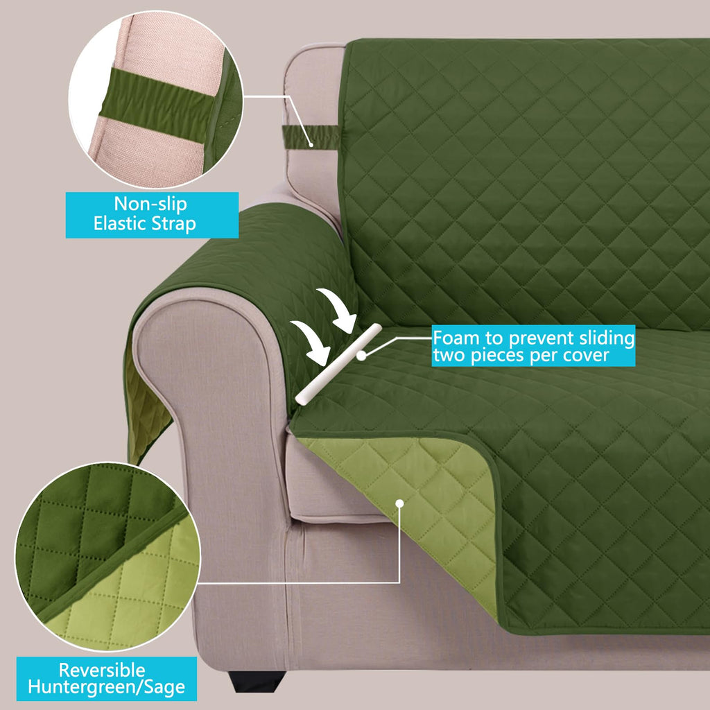 U-NICE HOME Large Sofa Cover Reversible Couch Cover, Huntergreen/Sage