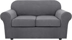 H.VERSAILTEX 3 Piece Stretch Sofa Covers for 2 Cushion Loveseat Couch Covers for Living Room Furniture Cover (Base Cover Plus 2 Seat Cushion Covers) Thicker Jacquard Fabric(Medium Sofa, Grey)