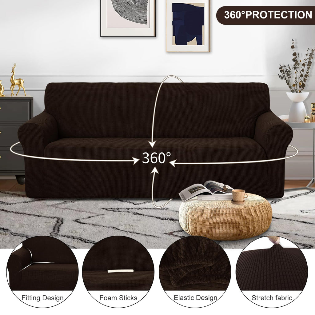 U-NICE HOME Stretch Couch Cover Slipcover for 3 Cushion Sofa, Chocolate
