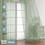 Ebesto Extra Wide Sage Green Sheer Curtains for Windows 108 inches Long, Lightweight Light Filtering Soft Drapes for Living Room Bedroom, Dual Rod Pocket Sheer Curtains, 2x59Wx108L inches, 9FT, 2PCS