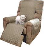 U-NICE HOME Recliner Chair Covers Reversible Quilted Water Repellent Pet Protectors with Elastic Straps (23''Recliner Small, Khaki/Light Grey)