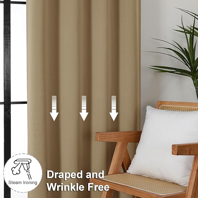 Simplebrand Ava Taupe Short Blackout Curtains for Bedroom 45 Inches Long 2 Panels Set, Solid Thermal Insulated, Energy Saving Window Treatment Curtains Blackout Drapes, W40 x L45 Inch, Taupe