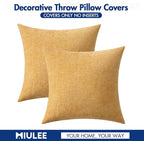 MIULEE Soft Chenille Throw Pillow Covers Beige Yellow 20x20 Inch Pack of 2