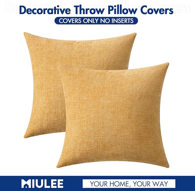 MIULEE Soft Chenille Throw Pillow Covers Beige Yellow 20x20 Inch Pack of 2