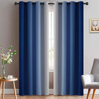 Yakamok Greyish White and Royal Blue Ombre Curtains,Light Blocking Curtains,Room Darkening Grommet Window Drapes for Bedroom(Royal Blue,52x84 Inch,2 Panels)