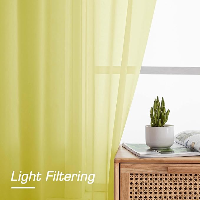 OWENIE Lemon Sheer Curtains for Bedroom Living Room 72 Inches Long 2 Panels Set, Modern Light Filtering Sheer Curtain Rod Pocket Clear Drapes for Window Sliding Door, Lemon, Each 42 x 72 Inch