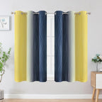 Estelar Textiler Navy Blue and Yellow Ombre Blackout Curtains 54 Inch Length 2 Panels, Full Room Darkening Gradient Drapes for Kitchen, Thermal Insulated Grommet Short Curtains for Bedroom,42Wx54L