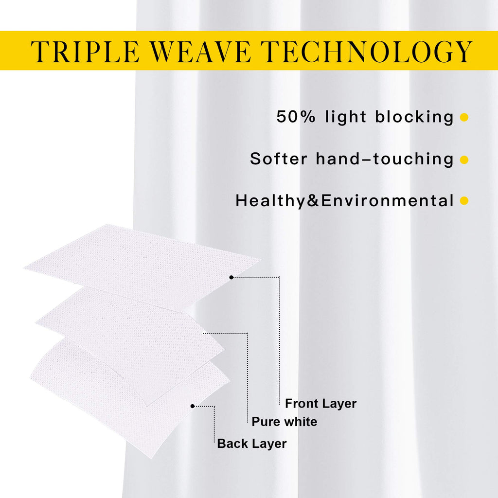 NICETOWN Pure White Curtains 2 Panels 84 inches Long for Bedroom, 50% Light Blocking Grommet Window Treatment for Living Room, W52 x L84