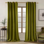 MIULEE Velvet Curtains Olive Elegant Grommet Thermal Insulated Soundproof Green Room Darkening Curtains/Drapes for Classical Living Room Bedroom Decor 52 x 84 Inch Set of 2