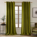 MIULEE Velvet Curtains Light Olive Green 52 x 90 Inch Length Set of 2