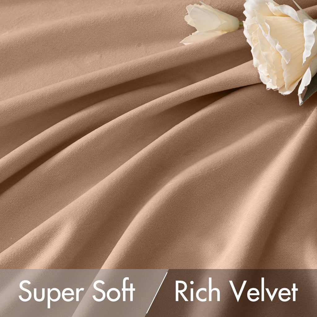 MIULEE Blush Beige Velvet Curtains 52x90 inches Luxury Blackout Curtains