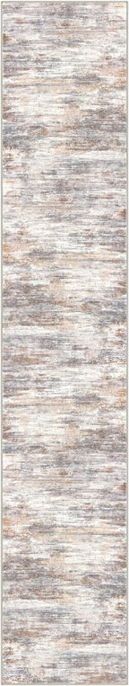 KOZYFLY Modern Abstract Washable Rug Runner 2.6x14 Hallway Rug Runner Non-Slip Soft Kitchen Runner Rugs, Multi Grey/Orange Striped Carpet for Entryway Bathroom