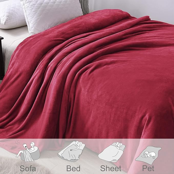 Exclusivo Mezcla Soft Fleece Blanket Twin Size for Bed, Deep Red
