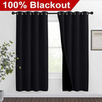 NICETOWN High-End Thermal Curtains, Full Blackout Curtains 72 Inches Long for Dining Room, Soundproof Window Treatment Drapes for Hall Room, Black, 46" Wide Per Panel, Set of 2 Panels