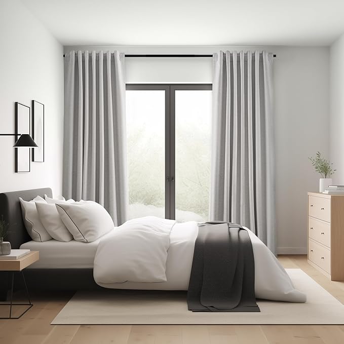 Topfinel 102 Inches Long Custom Blackout Linen Curtains, Gray Soundproofing Pinch Pleated Noise Cancelling Curtains with Pin Hooks for Traverse Rods, Burlap Drapes 2 Panels for Living Room Bedroom