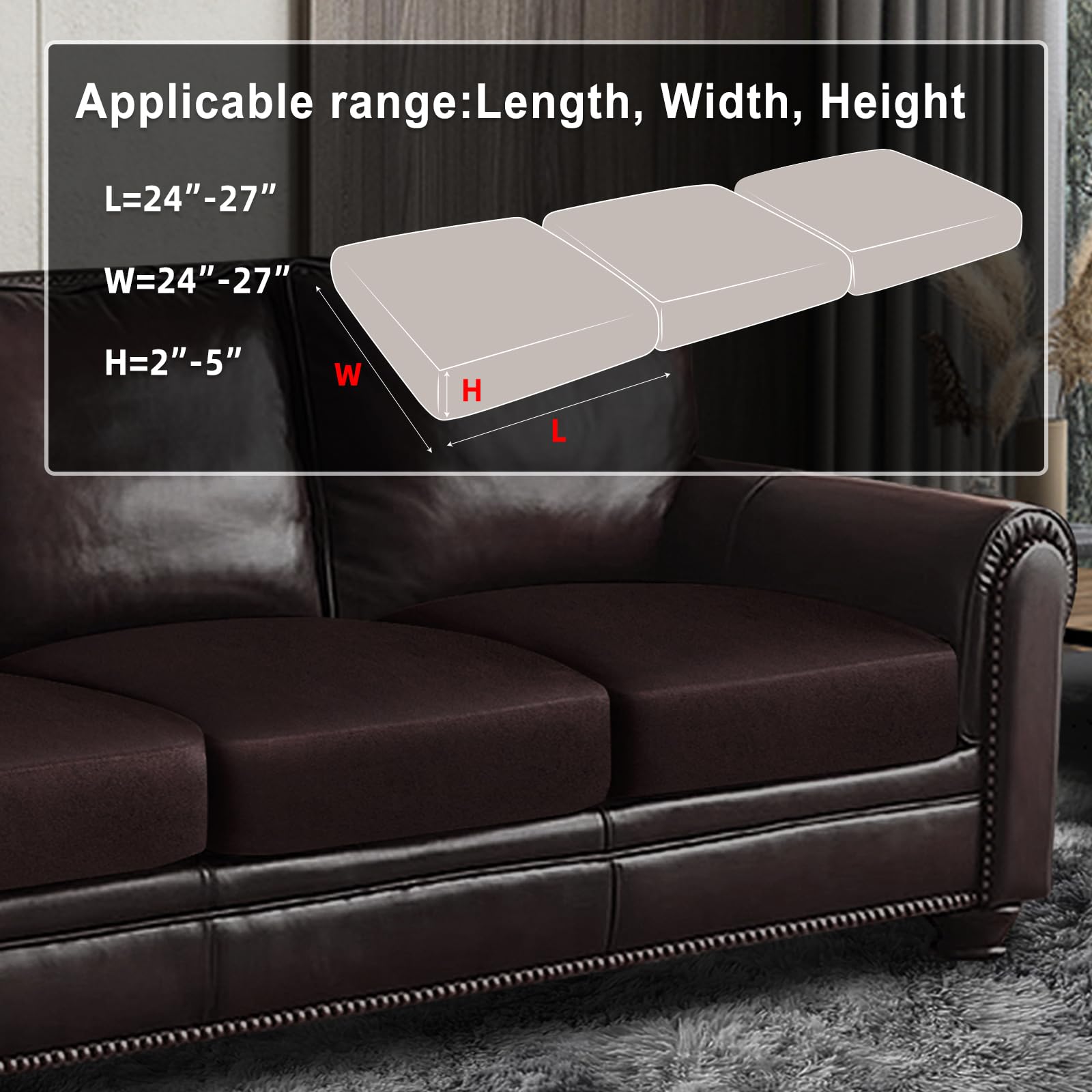 ANARACHON Leather Look Couch Cushion Covers Sofa Seat Slipcovers Sets Couches Furniture Protector for Sectional Armchair Loveseat Pets Kids Stretch Spandex Fabric (3 Cushion Sofa, Chocolate)