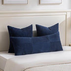 Fancy Homi 2 Packs Navy Blue Euro Decorative Throw Pillow Covers 26x26 Inch for Living Room Couch Bed, Farmhouse Boho Home Decor, Soft Corss Corduroy Patchwork Textured Square Cushion Case 66x66 cm