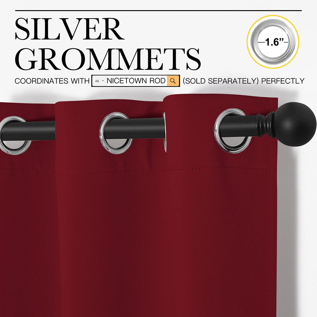 NICETOWN Christmas Short Blackout Curtains for Small Kitchen Window, Thermal Insulated Solid Grommet Blackout Curtains/Drapes for Living Room (1 Pair, 42 by 50 inches, Burgundy Red)