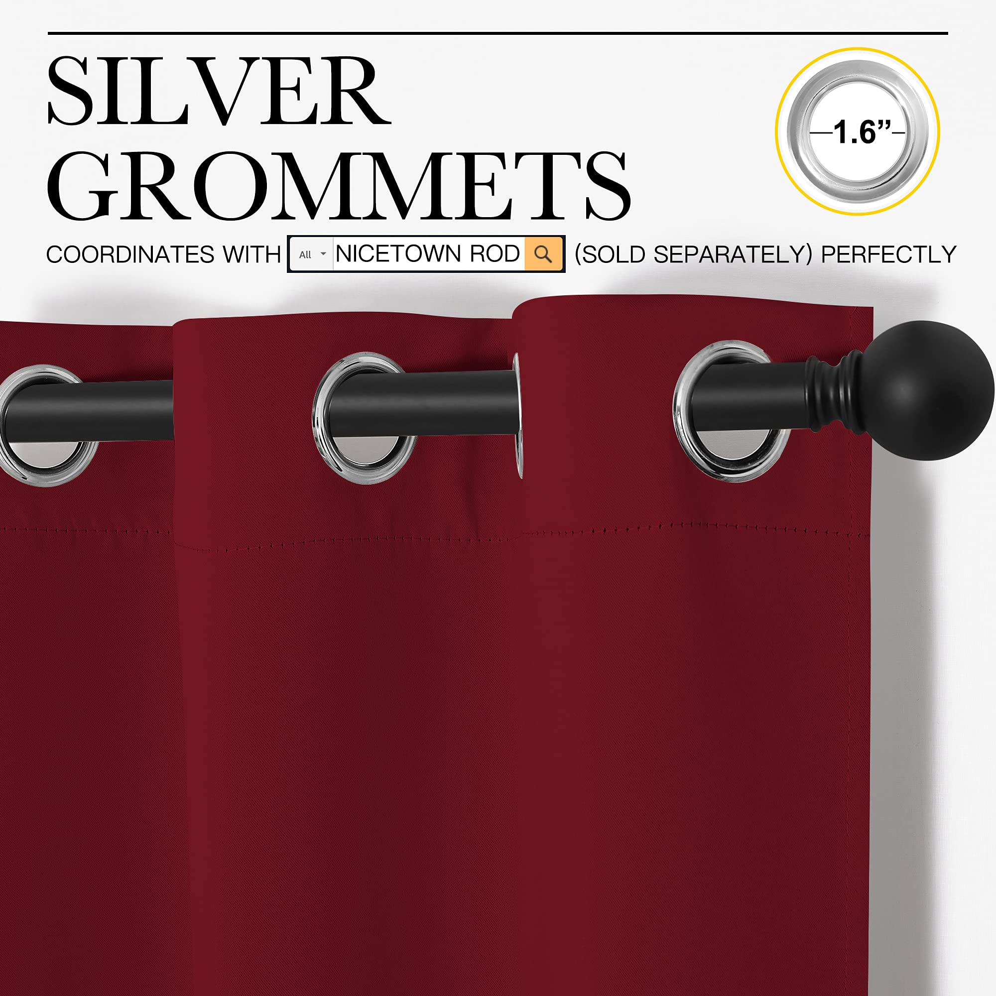 NICETOWN Christmas Short Blackout Curtains for Small Kitchen Window, Thermal Insulated Solid Grommet Blackout Curtains/Drapes for Living Room (1 Pair, 42 by 50 inches, Burgundy Red)