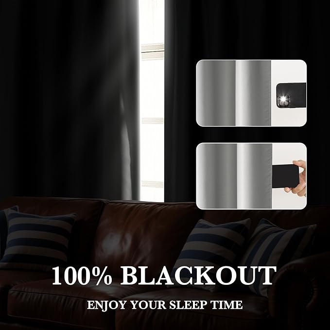 RYB HOME Bedroom Blackout Curtains 72 inches Long, 100% Blackout