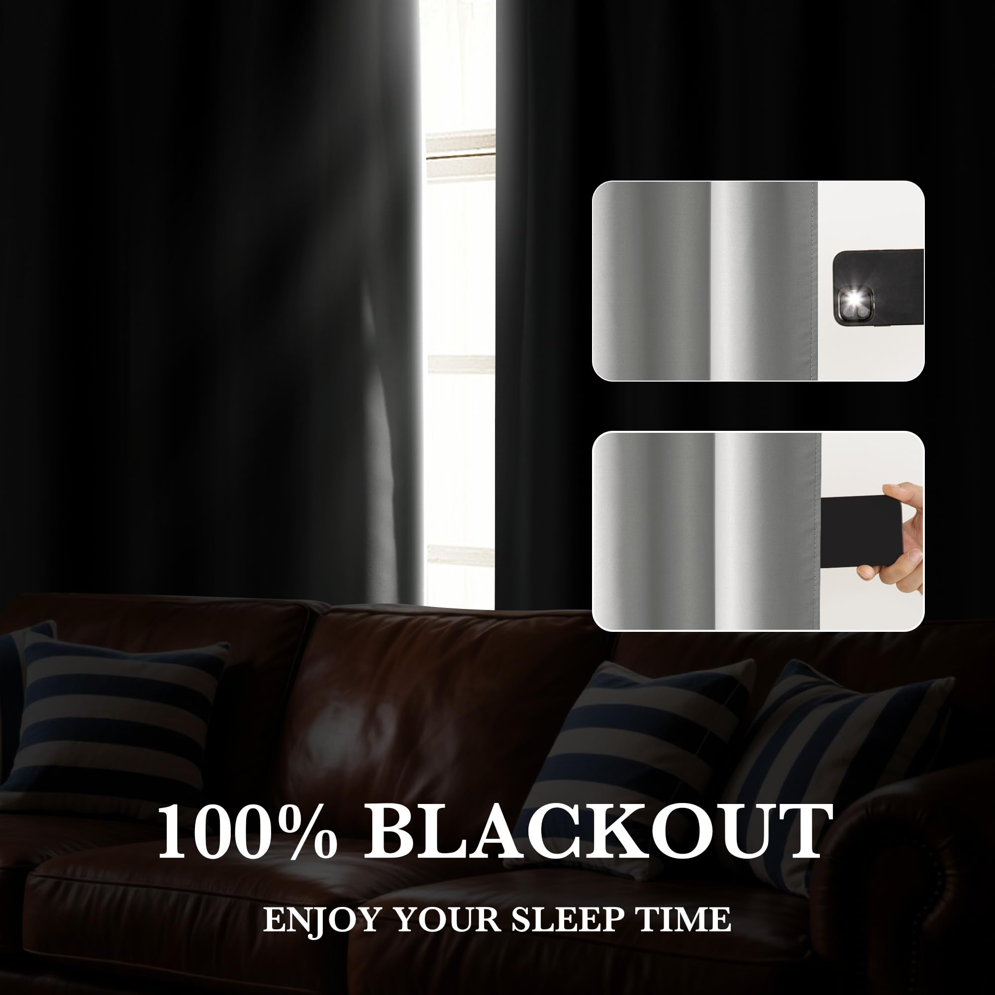 RYB HOME Bedroom Blackout Curtains 63 inches Long, 100% Blackout